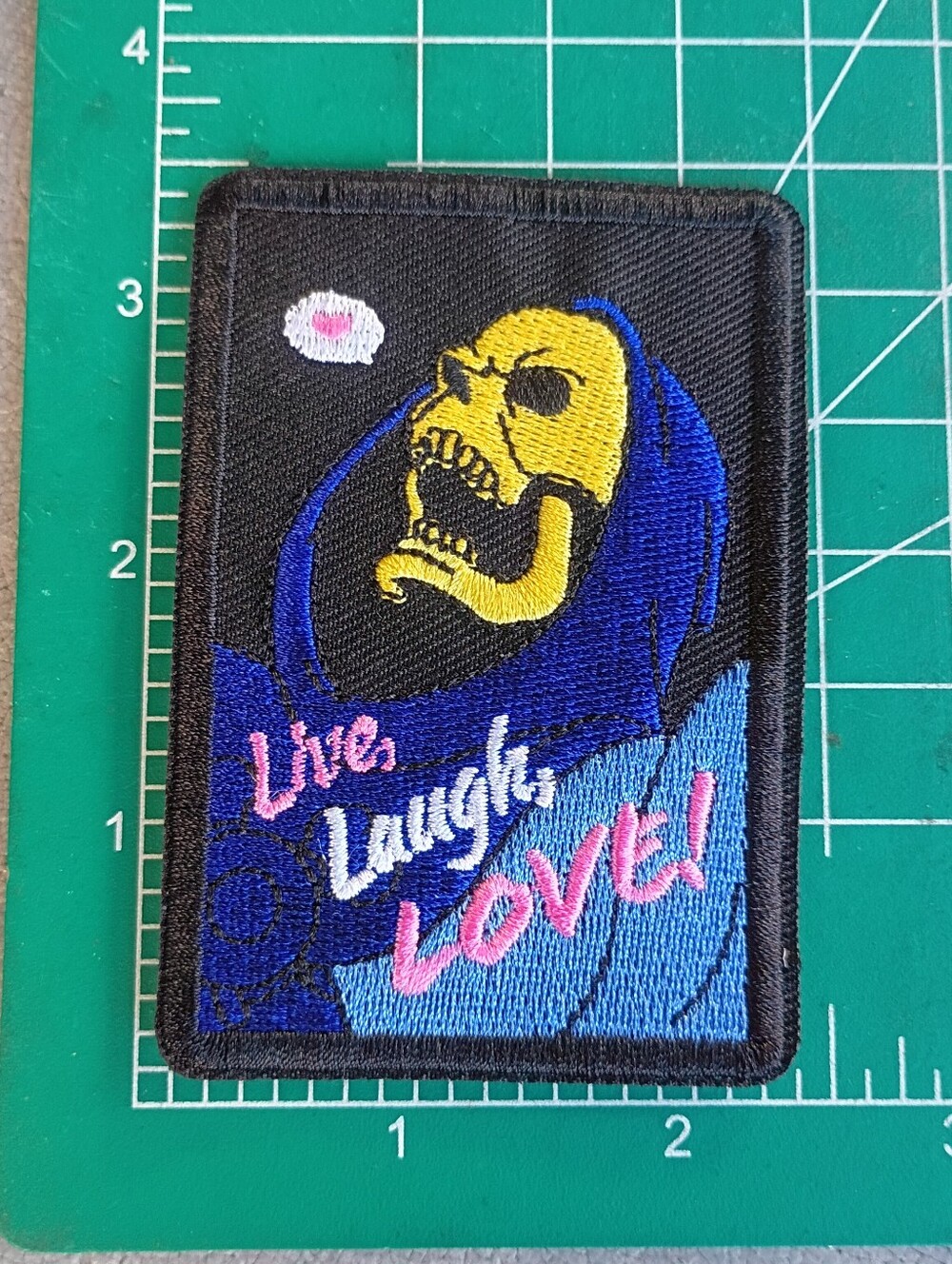Skeletor Live Laugh Love Square Iron On Embroidered Patch